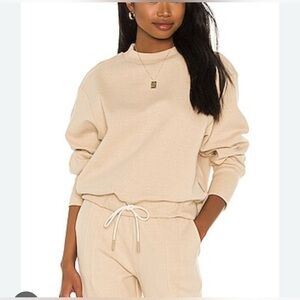 NWT! VARLEY EDITH RIB PIQUE SWEATSHIRT size L in Beige